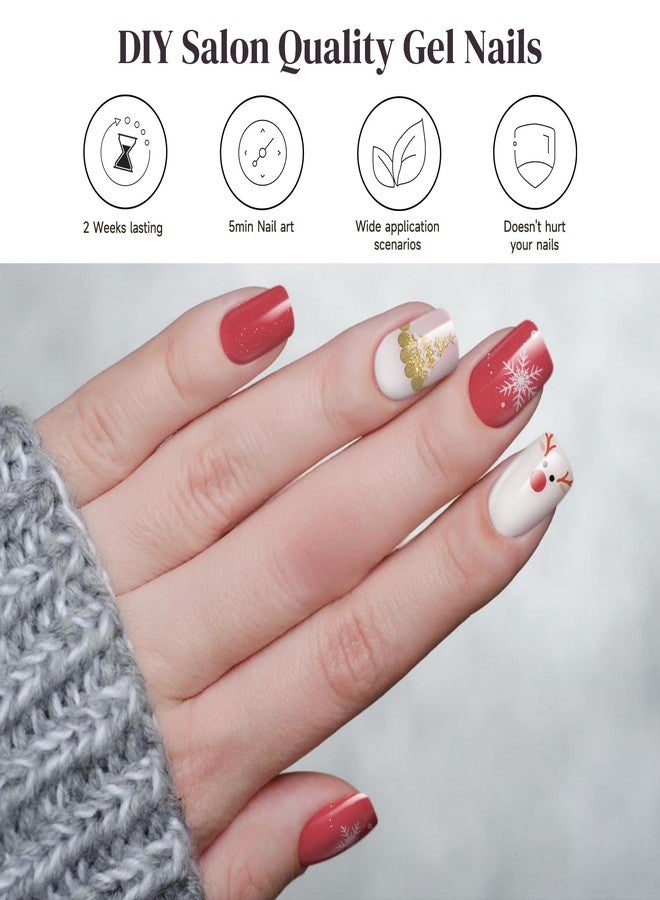 DUKASOU Semi Cured Gel Nail Strips, 28 Pcs Christmas Tree Snowflake Gel Nail Stickers Full Nail Wraps for Women, Long Lasting UV Light Needed, Winter Holiday - Image 4